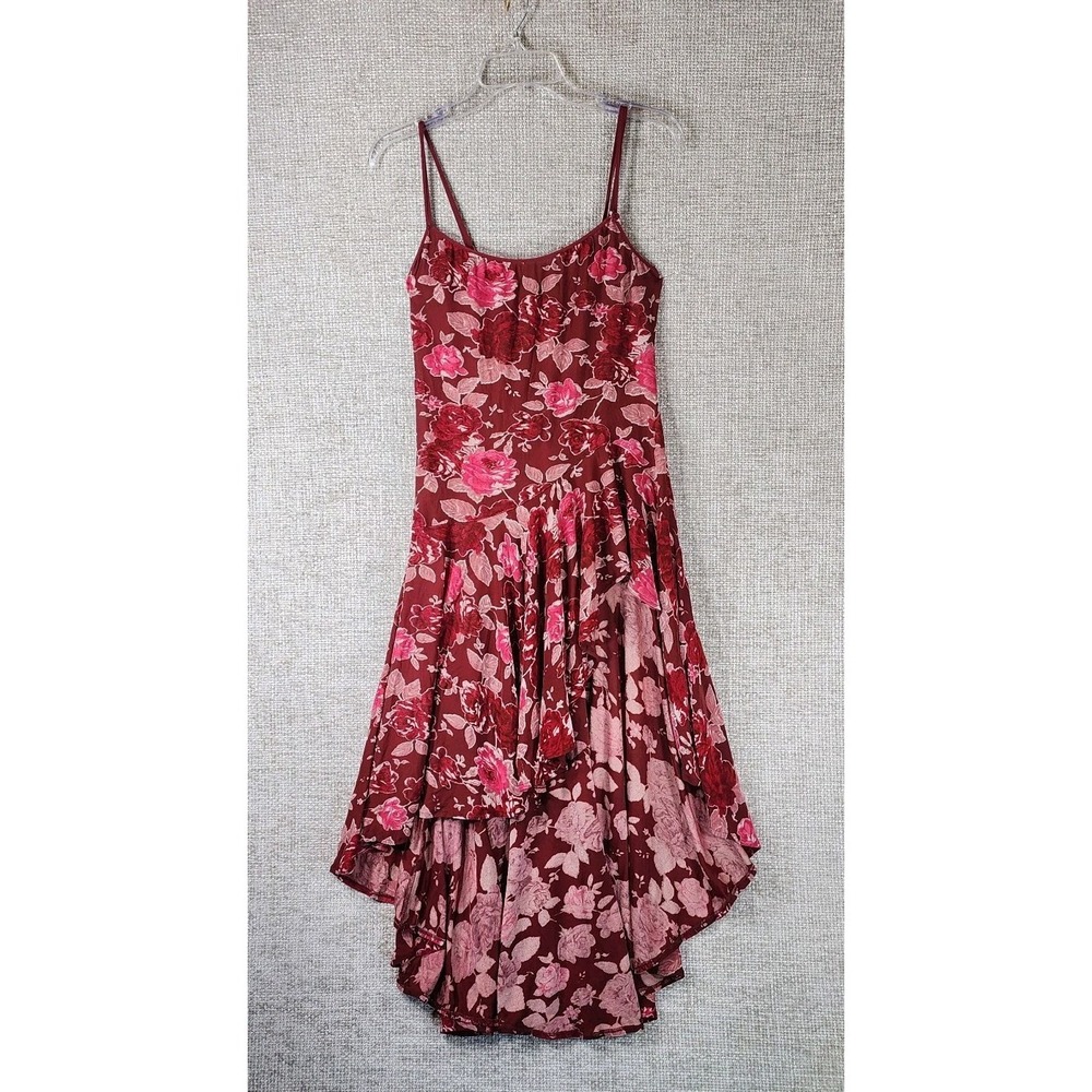 Claire Pettibone Pixie Nightgown Womens S Red Floral Asymmetrical Hem Ruffle VTG